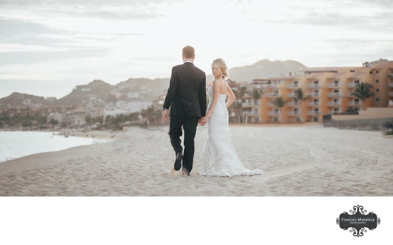 Bride Walking on Beach: Mexico Destination Wedding