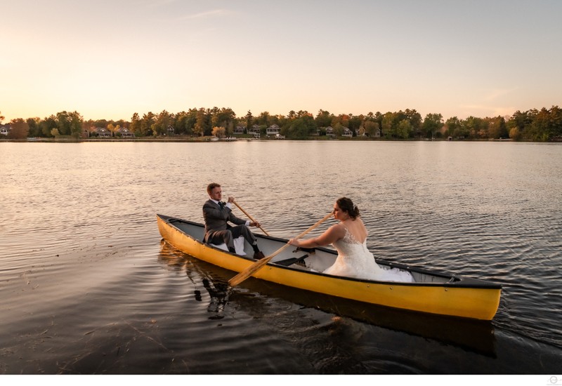 Bride & Groom in Canoe at Bayview Wildwood Resort Wedding
