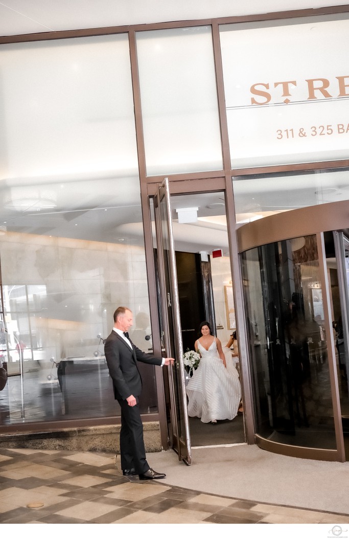 Dad Opens Door for Bride as She Leaves The St. Regis Toronto