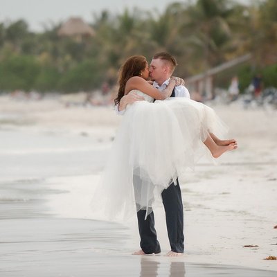 Groom Carrying Bride:  Mexico Destination Wedding