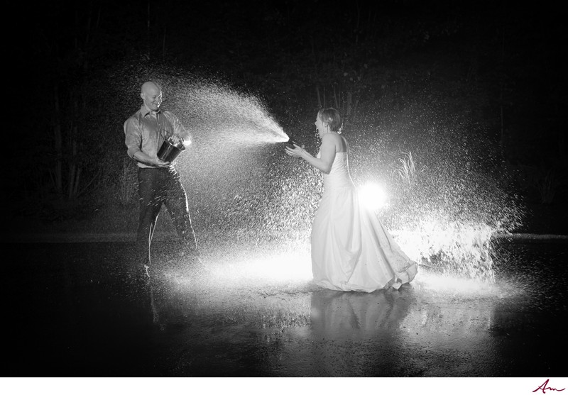 Halifax Bride and Groom water fight at nighttime 