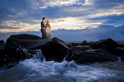 Cape May Beach wedding waves crash on rocks