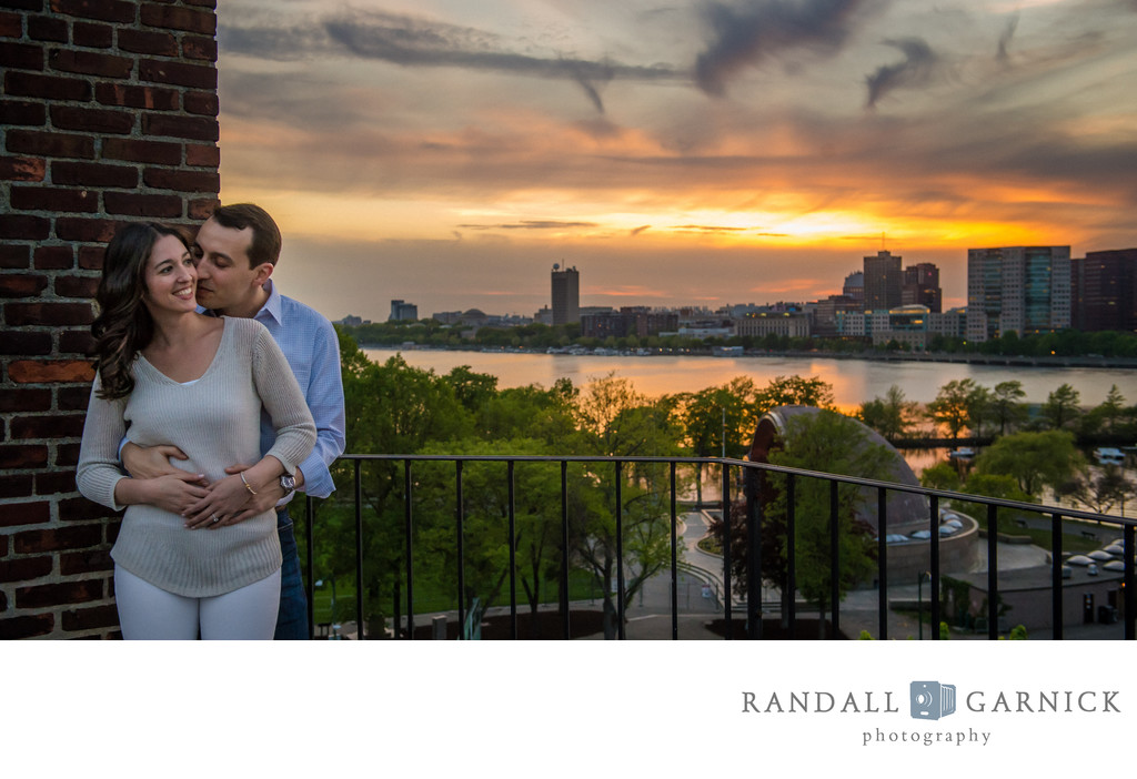 Boston rooftop engagement photos at sunset