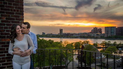 Boston rooftop engagement photos at sunset