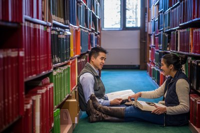 Boston College engagement session in the library