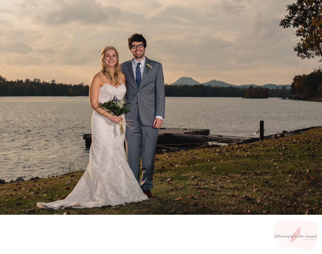 Bride and Groom at Maumelle Lake at the Park On The River