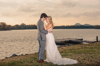 Bride and Groom Portrait With Pinnacle Mountain Background