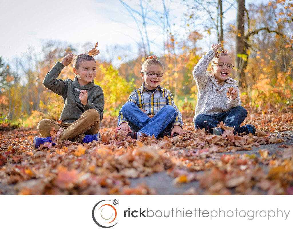 Modern Family Portraits - Kids Playing In The Leaves