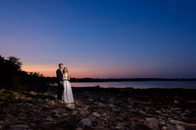 Bride & Groom at Sunset - Seacoast Science Center in NH