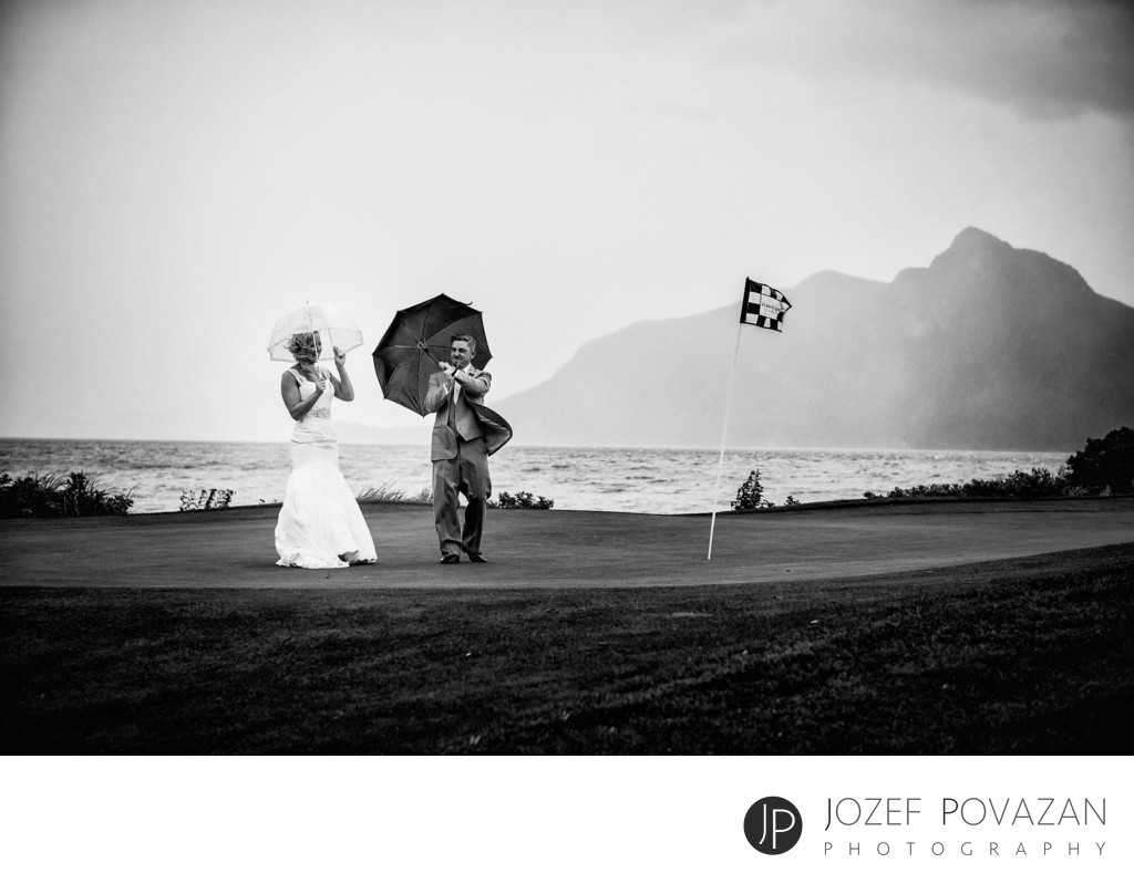 Cool and crazy Furry creek Country club wedding in rain