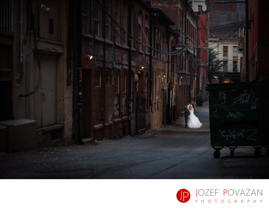 Moody Downtown Back-lane Wedding Portraits photography