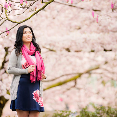 Cherry blossoms lifestyle engagement Vancouver pictures