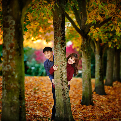 Vancouver fall engagement pictures with red maple leave