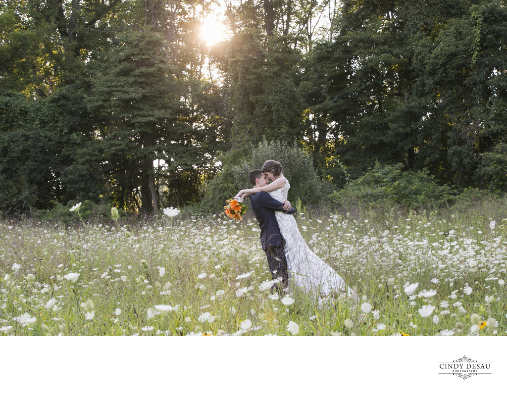 Holly Hedge Field of Queen Anne's Lace Wedding Kiss Photo