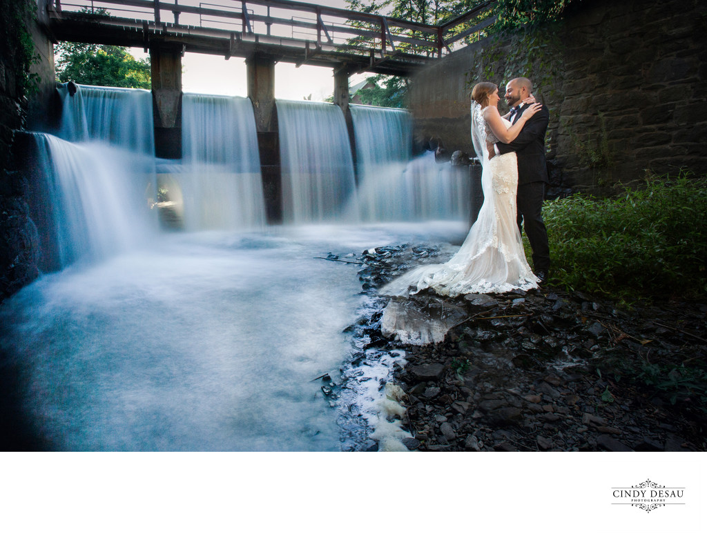 Bride and Groom in Cascading Water