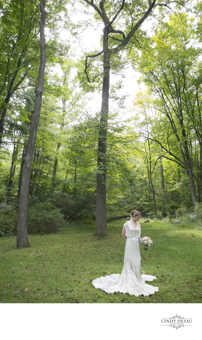 Bride's Quiet Moment in New Hope Meadow Wedding Photo