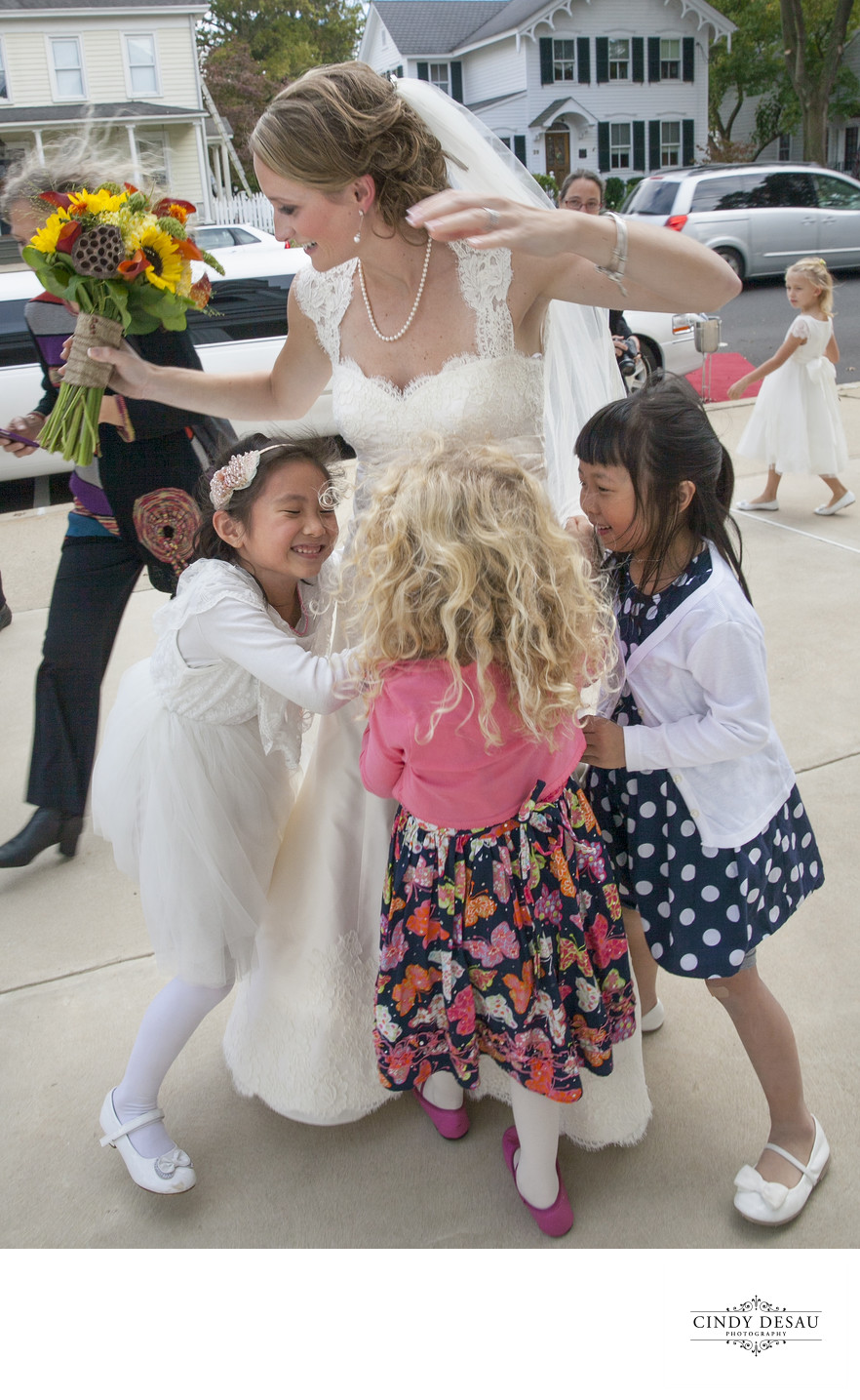 Teacher Bride Greeted by her Students in Cranbury, New Jersey