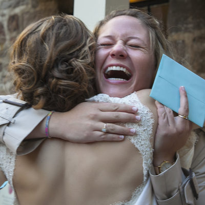Exhilarated Wedding Guest Greets Bride in New Hope