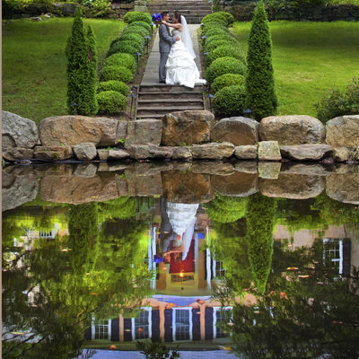 Colorful Reflection of Bride and Groom in Bucks County