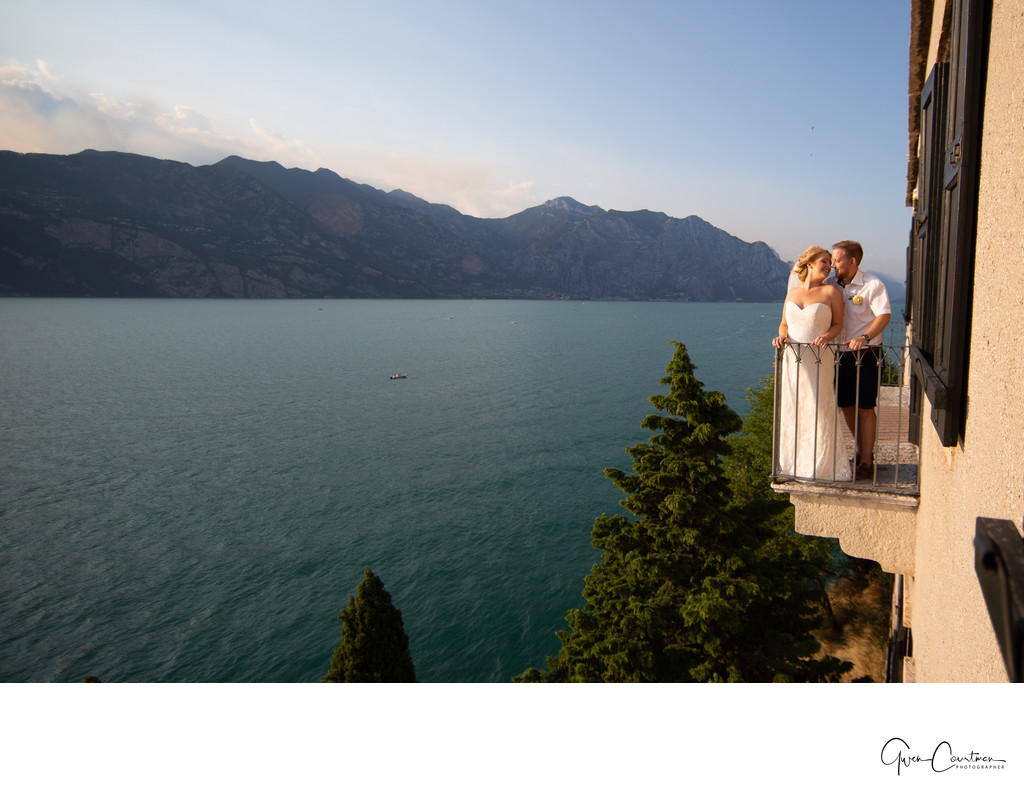 Balcony overlooking Lake Garda, resort of Malcesine 