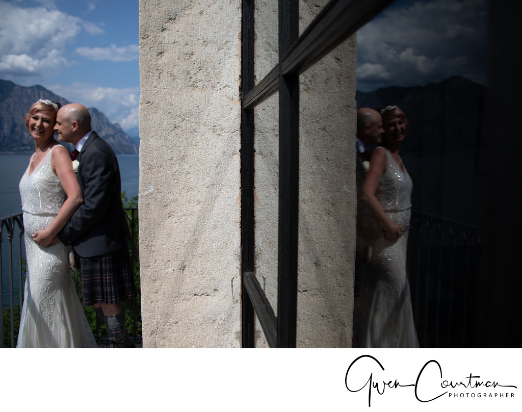 Graeme and Jo on. the balcony, Malcesine Castle, Italy