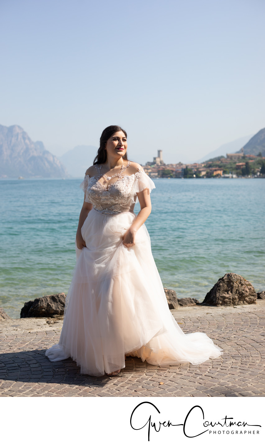 Bride by the lakeside, Malcesine , Italy.