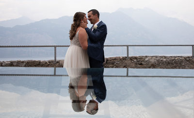 Kirsten and Justin, reflections, Malcesine, Lake Garda