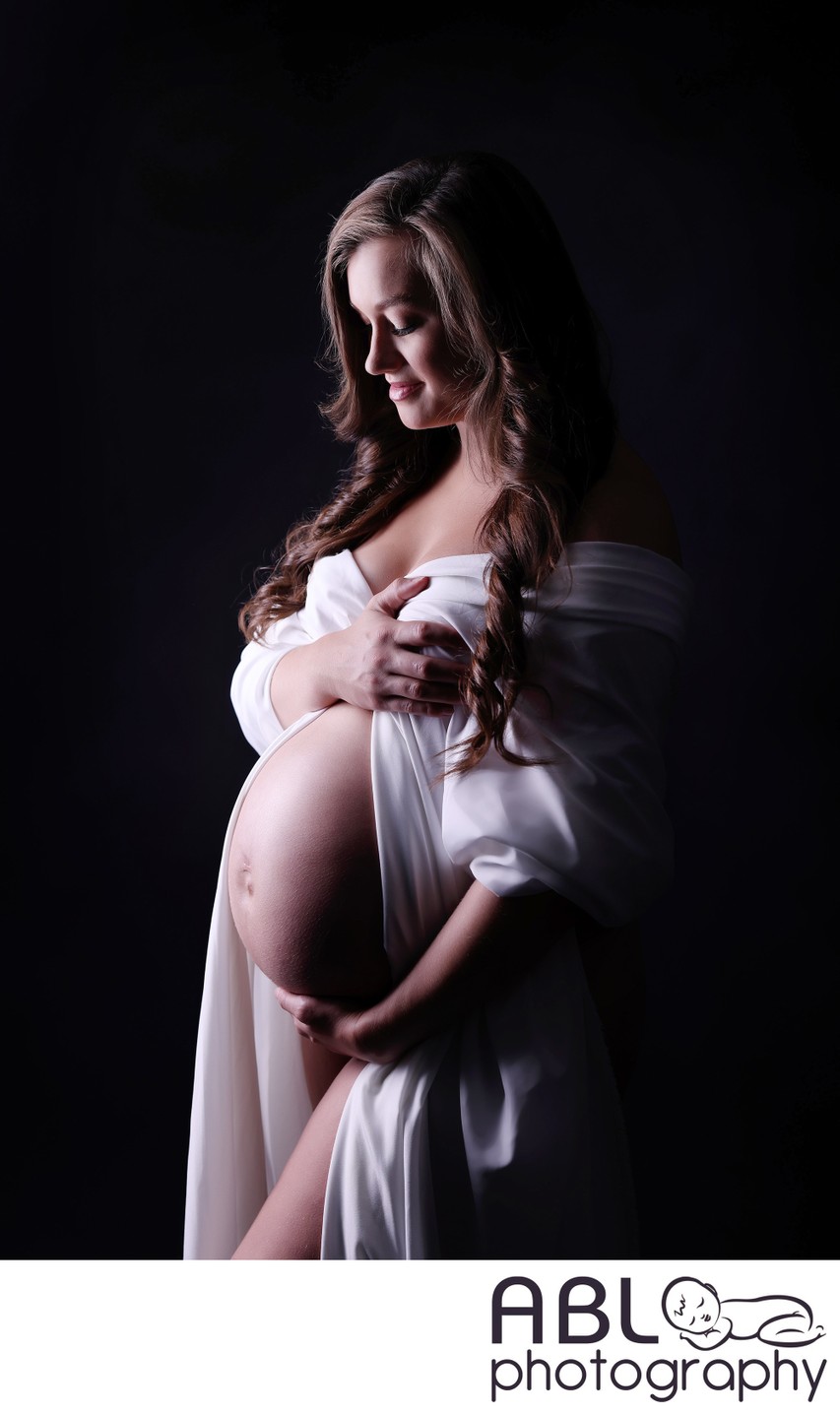San Diego studio maternity portraits, dramatic lighting