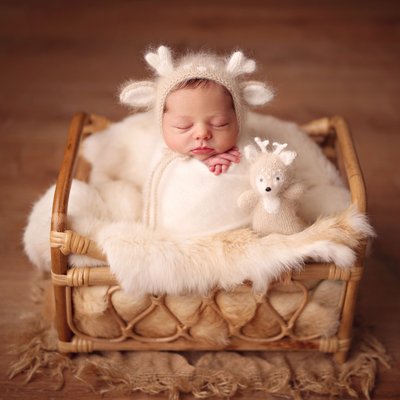 Christmas newborn photos in San Diego, baby reindeer