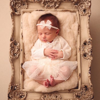 Carmel Valley newborn photographer, baby in picture box