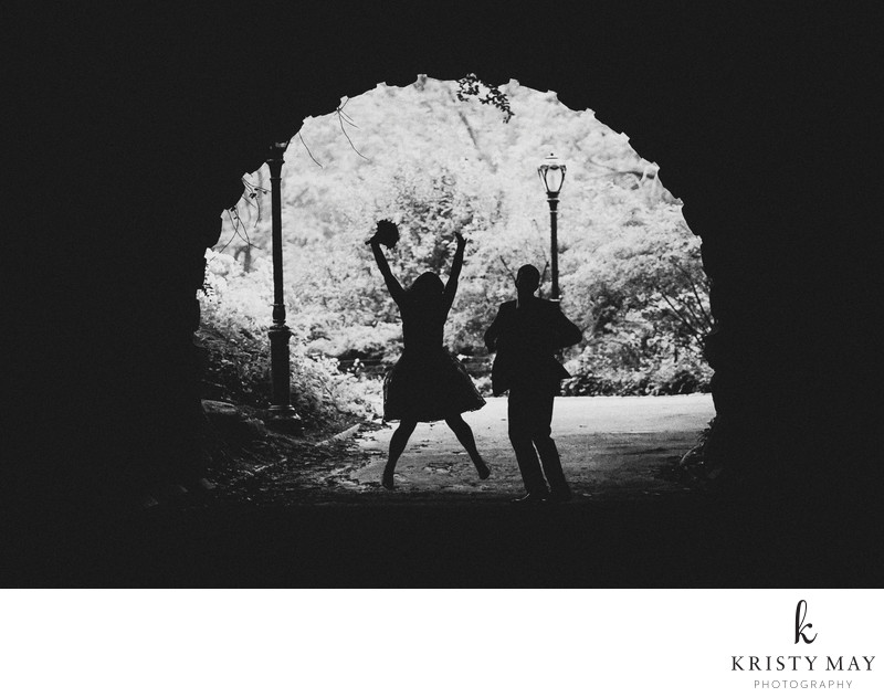 Bride jumps for joy in Central Park tunnel Bride jumps for joy in Central Park tunnel