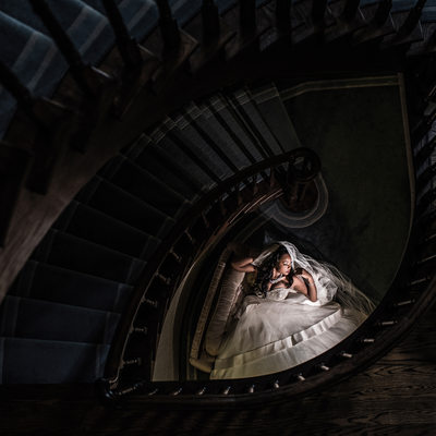 Bride at the Bottom of a Staircase