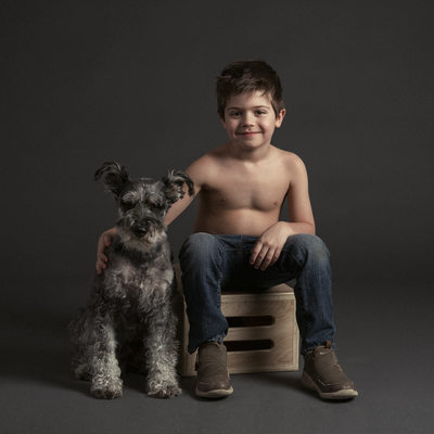 Boy and Dog Portrait in studio