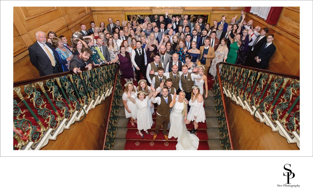 Wedding Party Group Photograph on the Stairs