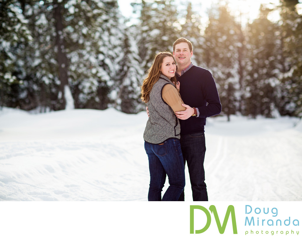 Snowy Lake Tahoe Winter Engagement Session 