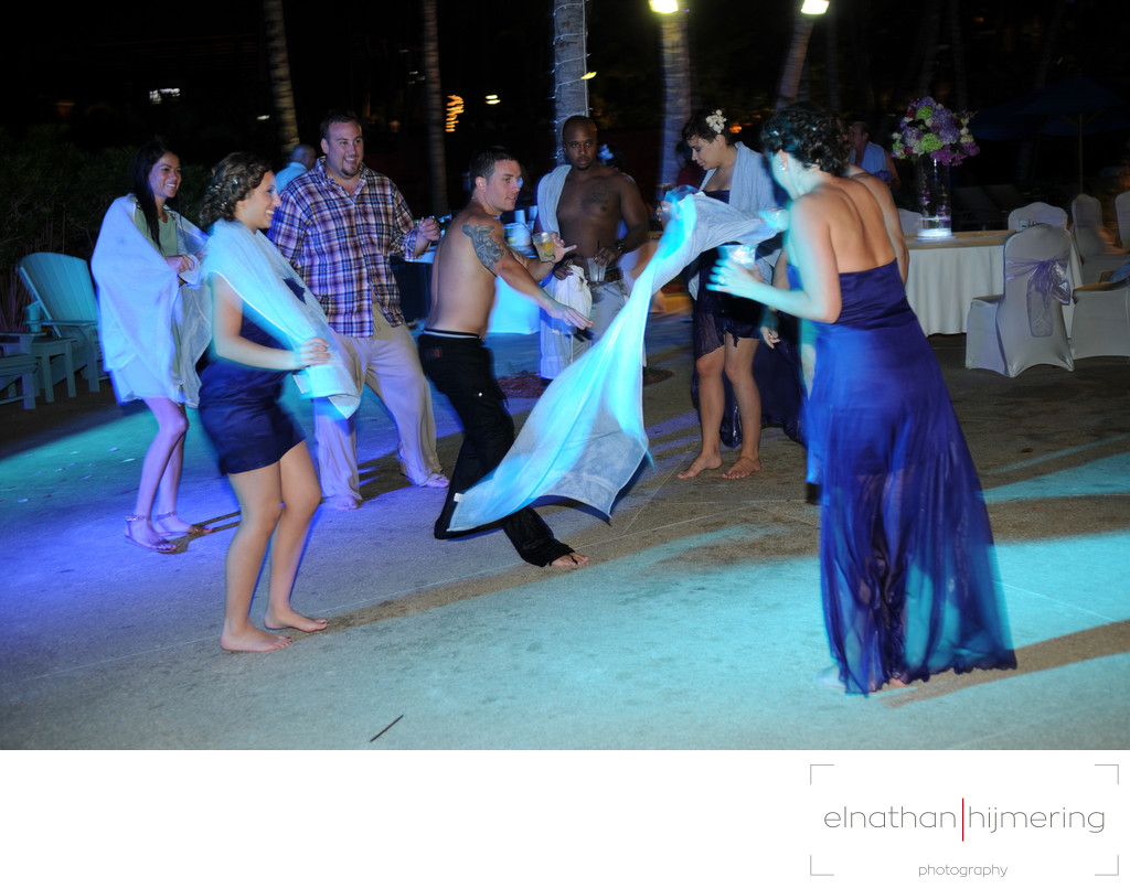 undressed wedding party dancing
