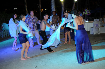 undressed wedding party dancing