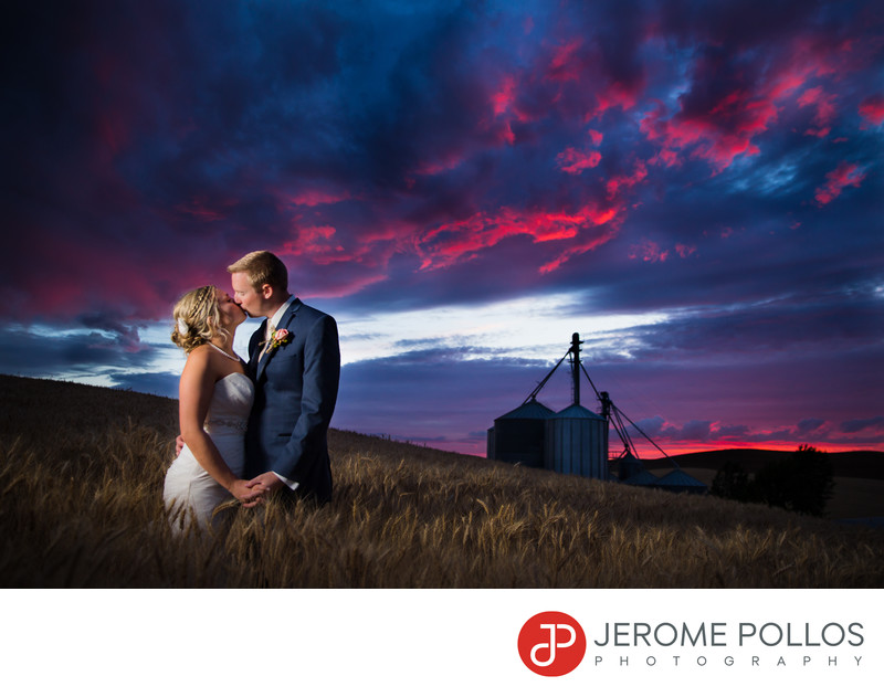 Wheat Field Wedding Sunset Kiss Pullman Washington Wheat Field Wedding Sunset Kiss Pullman Washington