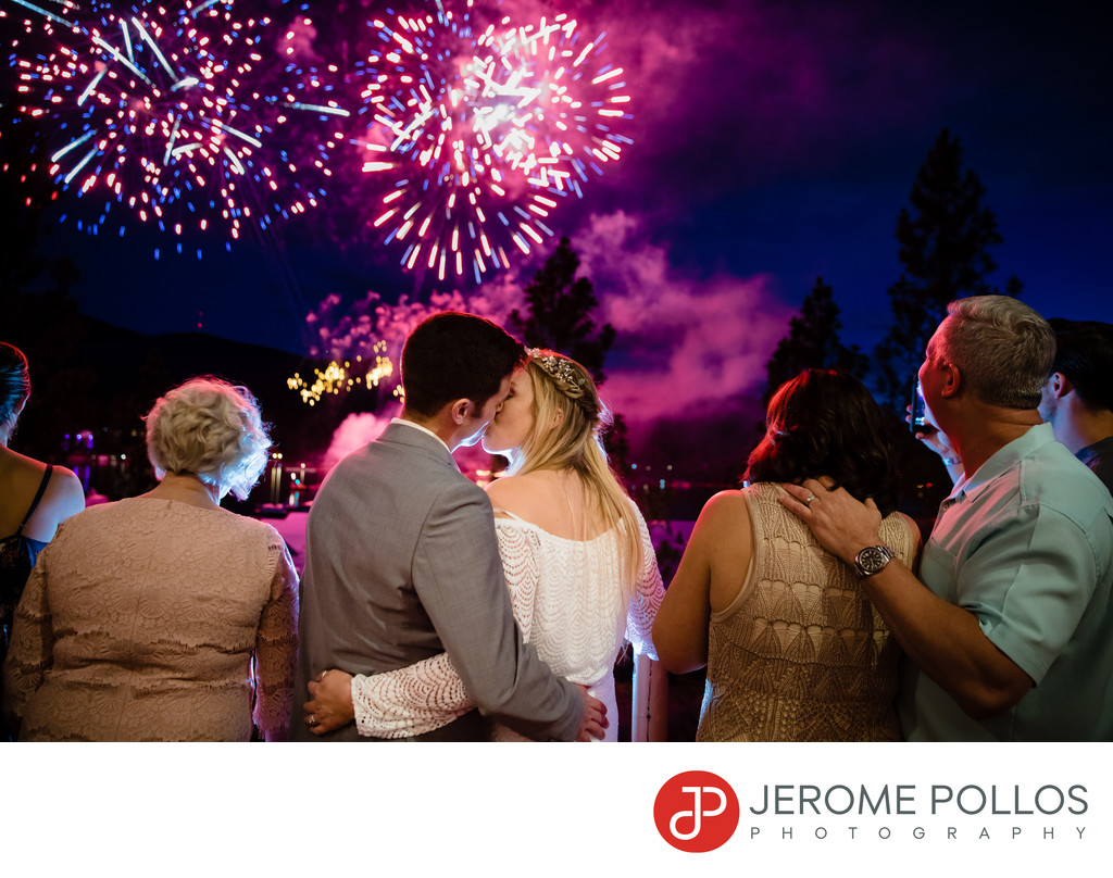 Fireworks Post Falls, Idaho Wedding Kiss