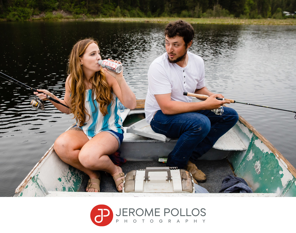 Fishing and Beer Engagement Portrait in Sagle, Idaho