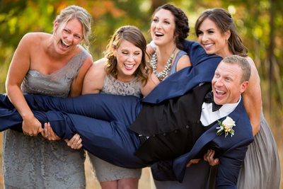 Bridesmaids Try To Hold Groom Hood River Oregon Wedding