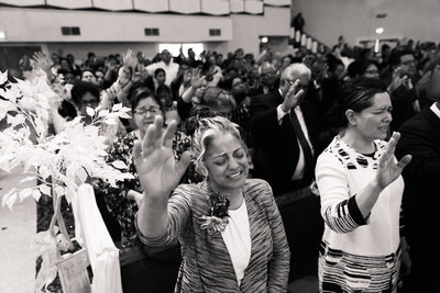 Guests Praying At Fresno California Wedding Ceremony