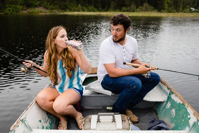 Fishing and Beer Engagement Portrait in Sagle, Idaho