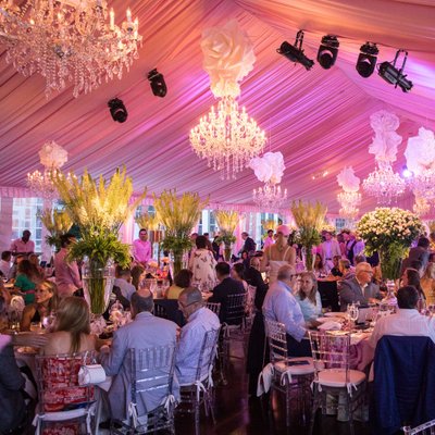 Pink tent and decor at a Hamptons Summer Party