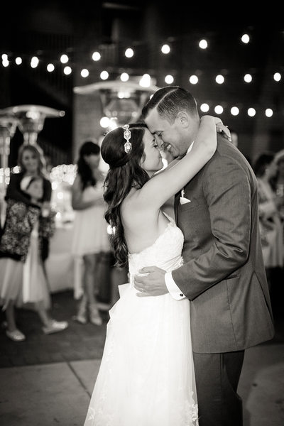 bride and groom first dance BW