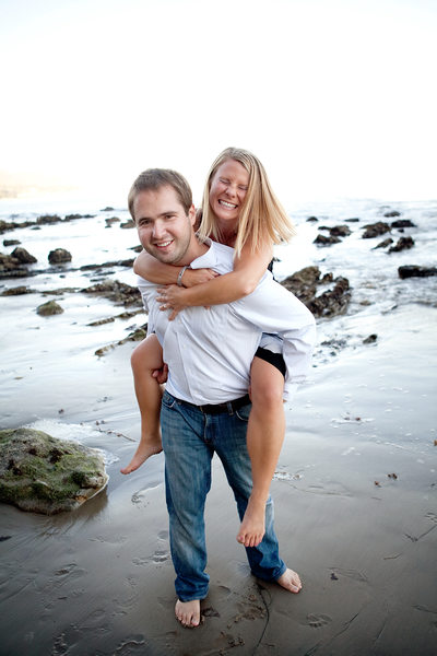 Malibu Beach engagement piggyback