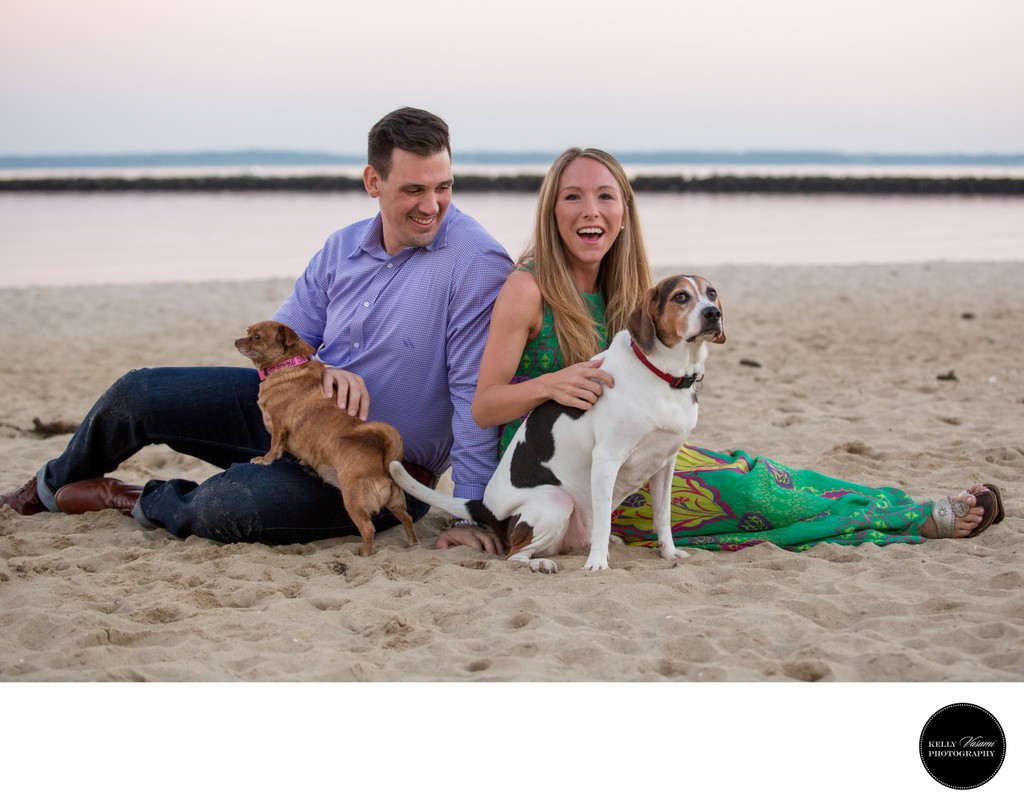 Beach Engagement Session with Dogs | Rye Beach NY