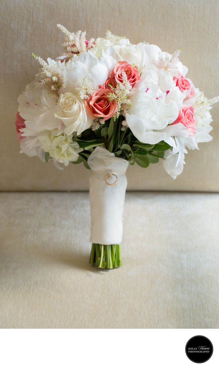 wedding bouquet white and pink roses peonies