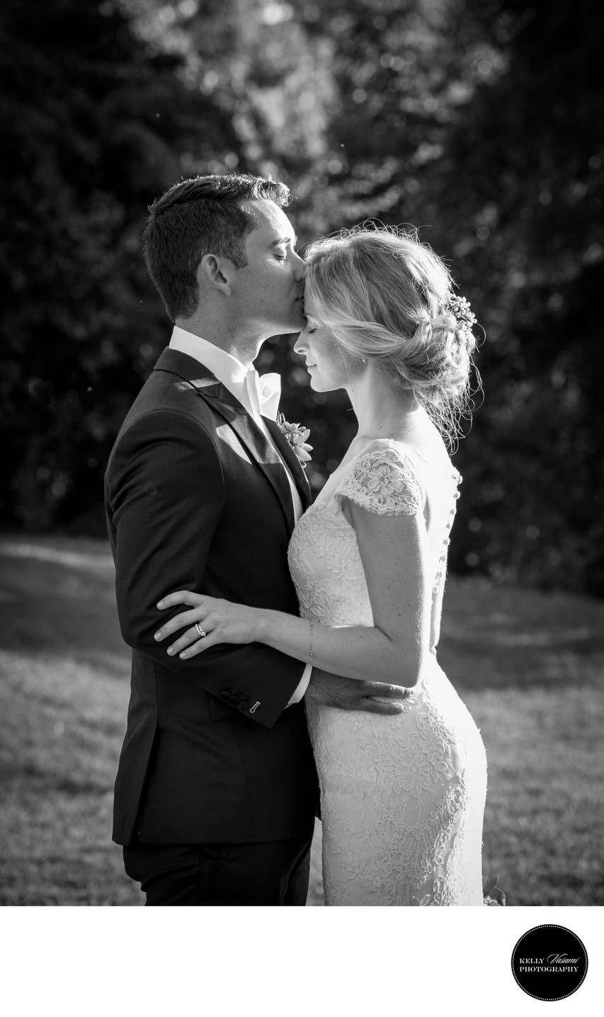 Black & White Intimate Moment Between Bride and Groom
