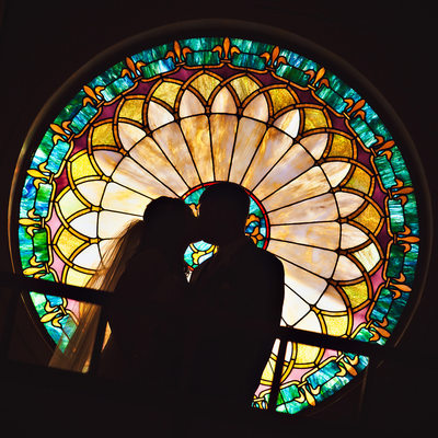 Couple's silhouette in St Barbara's Catholic Church 